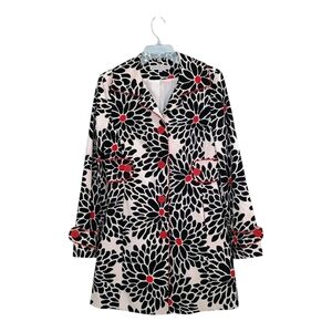 Jennifer Reale Design Long black Red Floral Retro Fabric Blazer Jacket Small